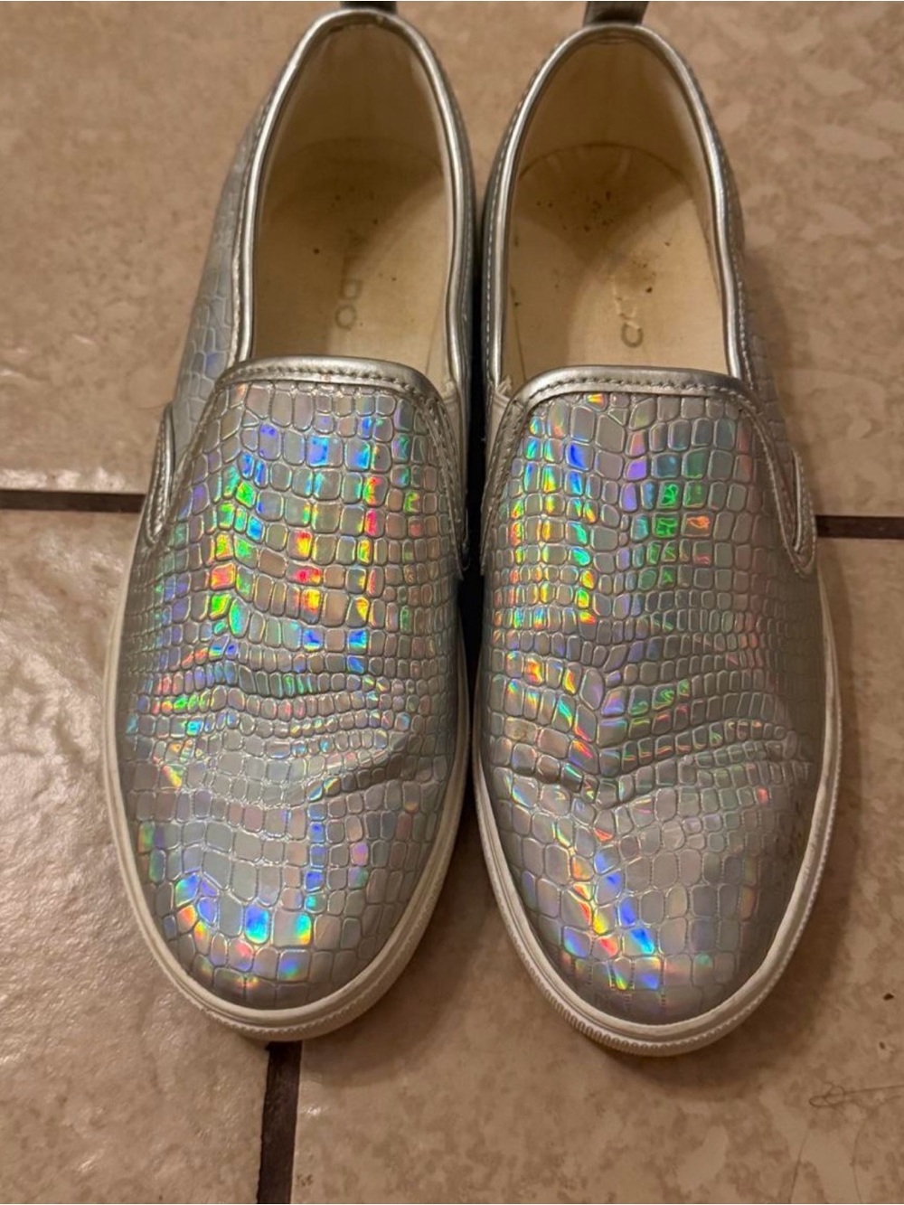 Aldo Women's Iridescent Holographic Croc-Embossed Slip-On Flats